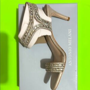Antonio Melani White and Gold Stiletto Heels